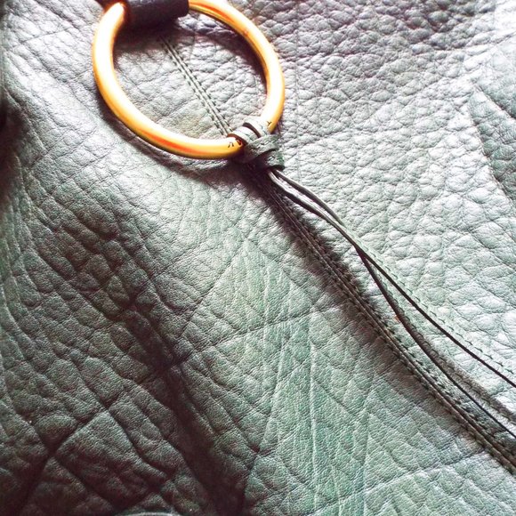 THE SAK PINK LABEL MOSS GREEN THICK LUXURY LEATHER BUCKET POUCH HOBO HANDBAG - Picture 2 of 8